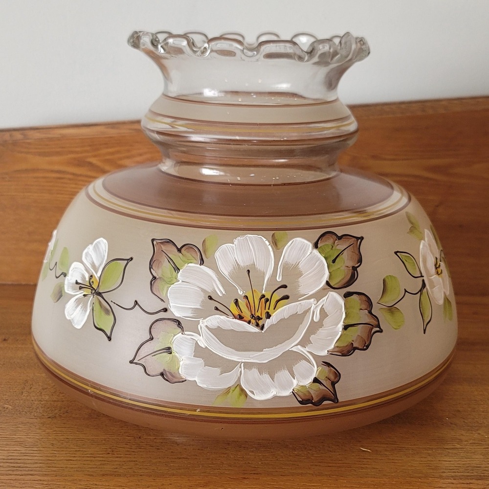 Vintage GWTW Glass Parlor Lamp Shade with 6 1/2" Fitter Hand-Painted Floral
